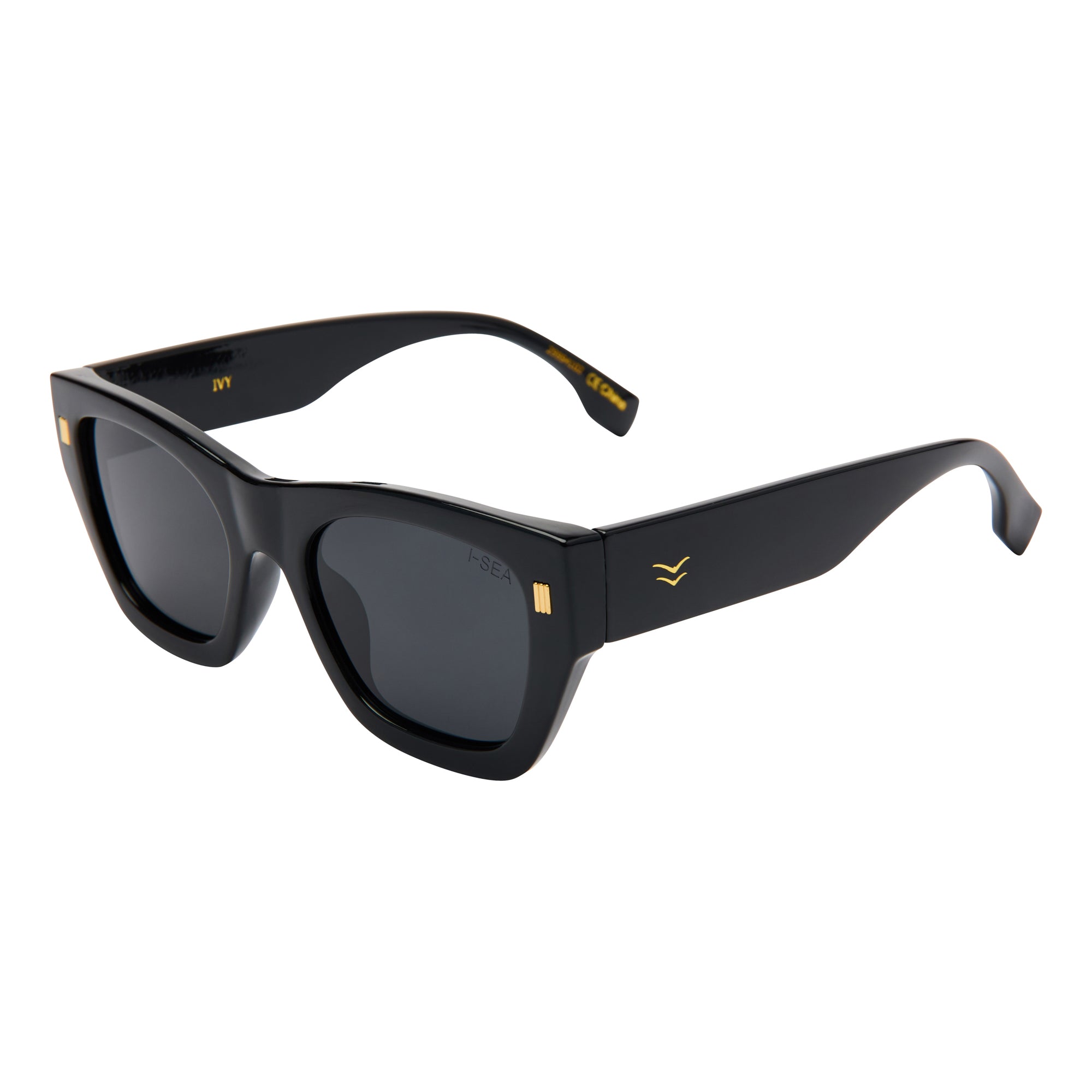 Sunglasses with tortoiseshell frame and dark lenses on a white background.
BLACK / SMOKE POLARIZED LENS

