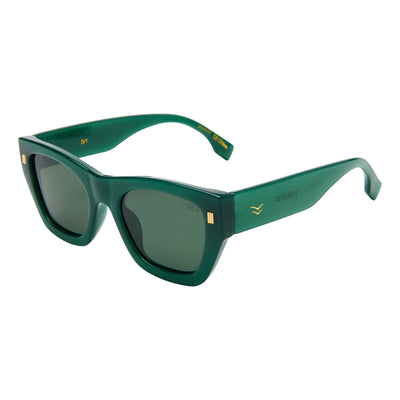Sunglasses with tortoiseshell frame and dark lenses on a white background.
KALE / GREEN POLARIZED LENS