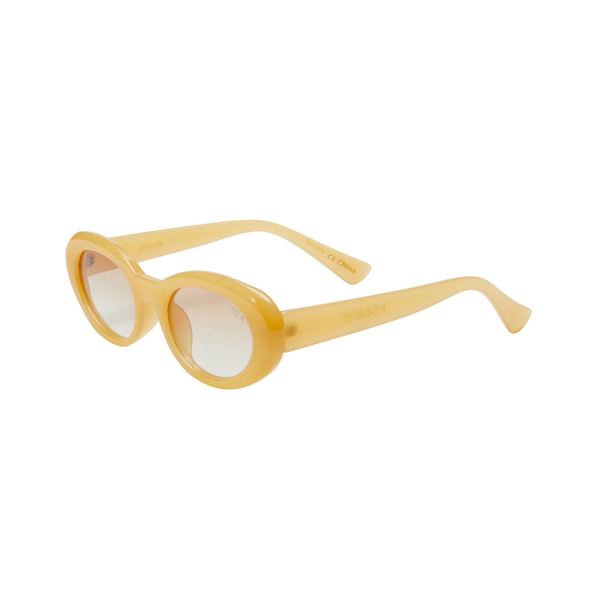 Yellow sunglasses on a white background.
LEMON / BROWN GRADIENT POLARIZED LENS