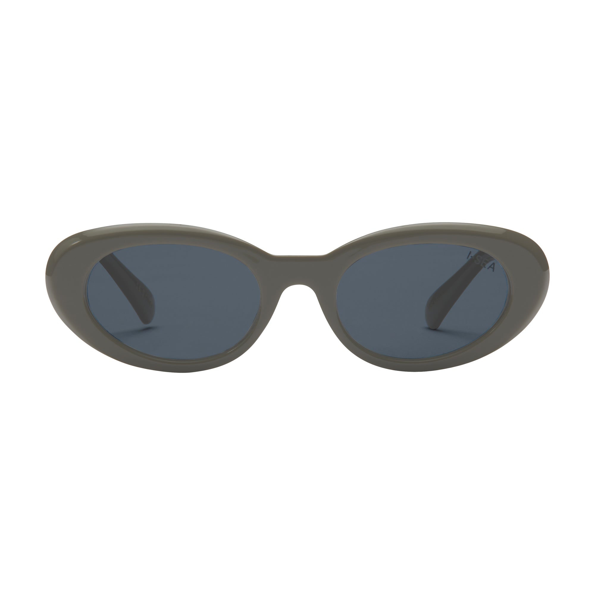 Sunglasses with dark lenses and a thin frame on a white background.
SEAWEED / SMOKE POLARIZED LENS