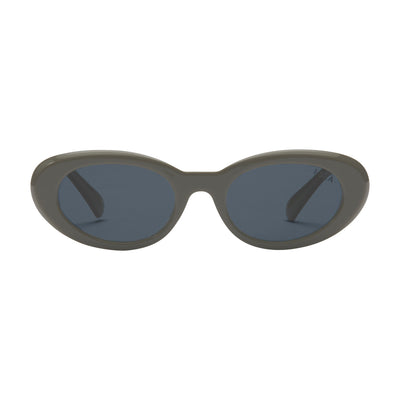 Sunglasses with dark lenses and a thin frame on a white background.
SEAWEED / SMOKE POLARIZED LENS