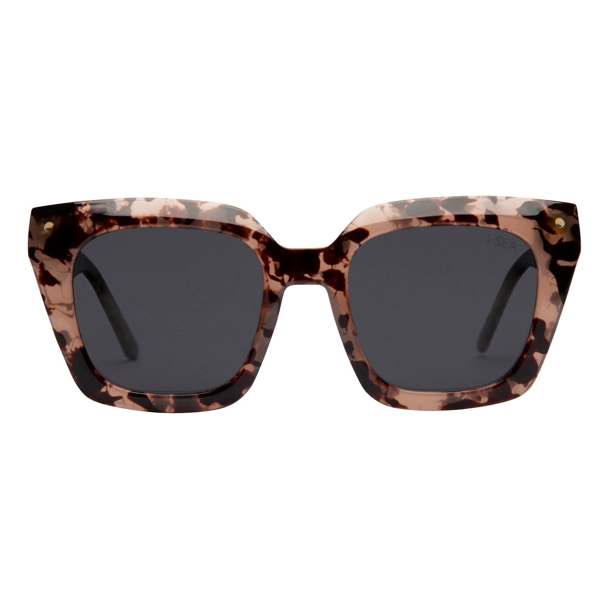 Sunglasses with tortoiseshell frame and dark lenses on a white background.
BLONDE TORT / SMOKE POLARIZED LENS