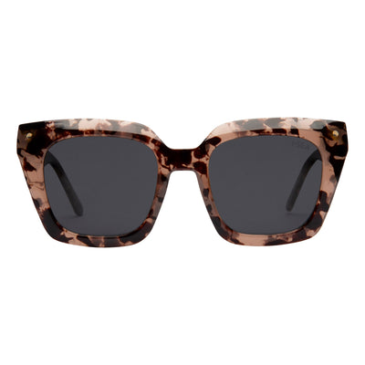 Sunglasses with tortoiseshell frame and dark lenses on a white background.
BLONDE TORT / SMOKE POLARIZED LENS