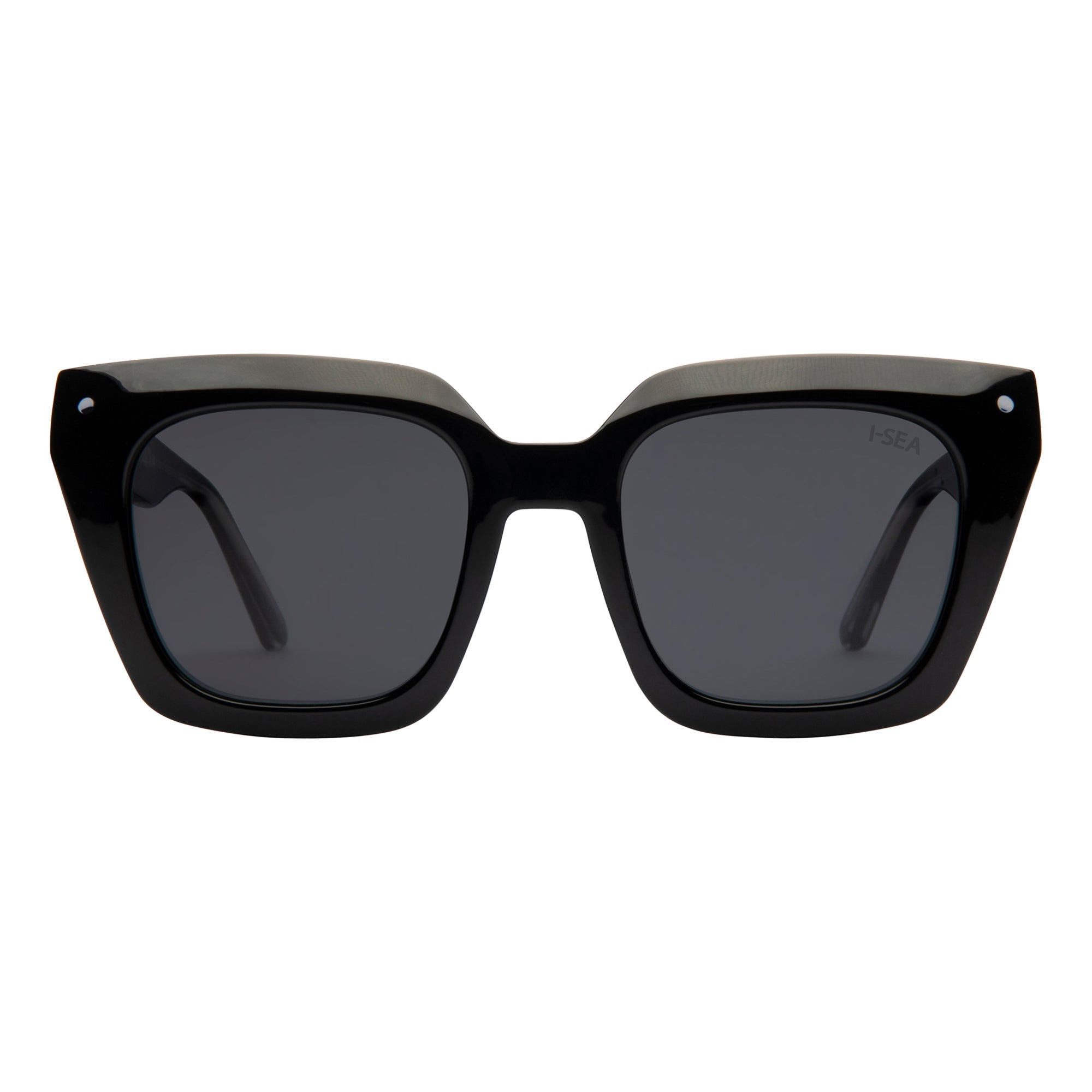 Black sunglasses with dark lenses on a white background.
INK / SMOKE POLARIZED LENS