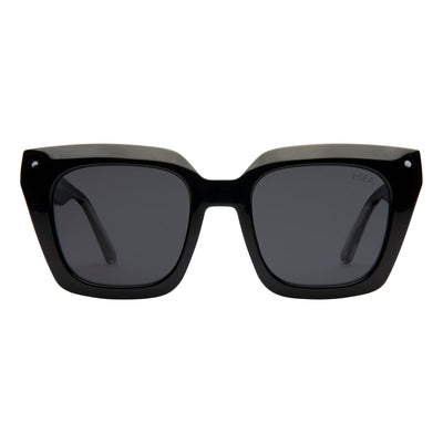 Black sunglasses with dark lenses on a white background.
INK / SMOKE POLARIZED LENS