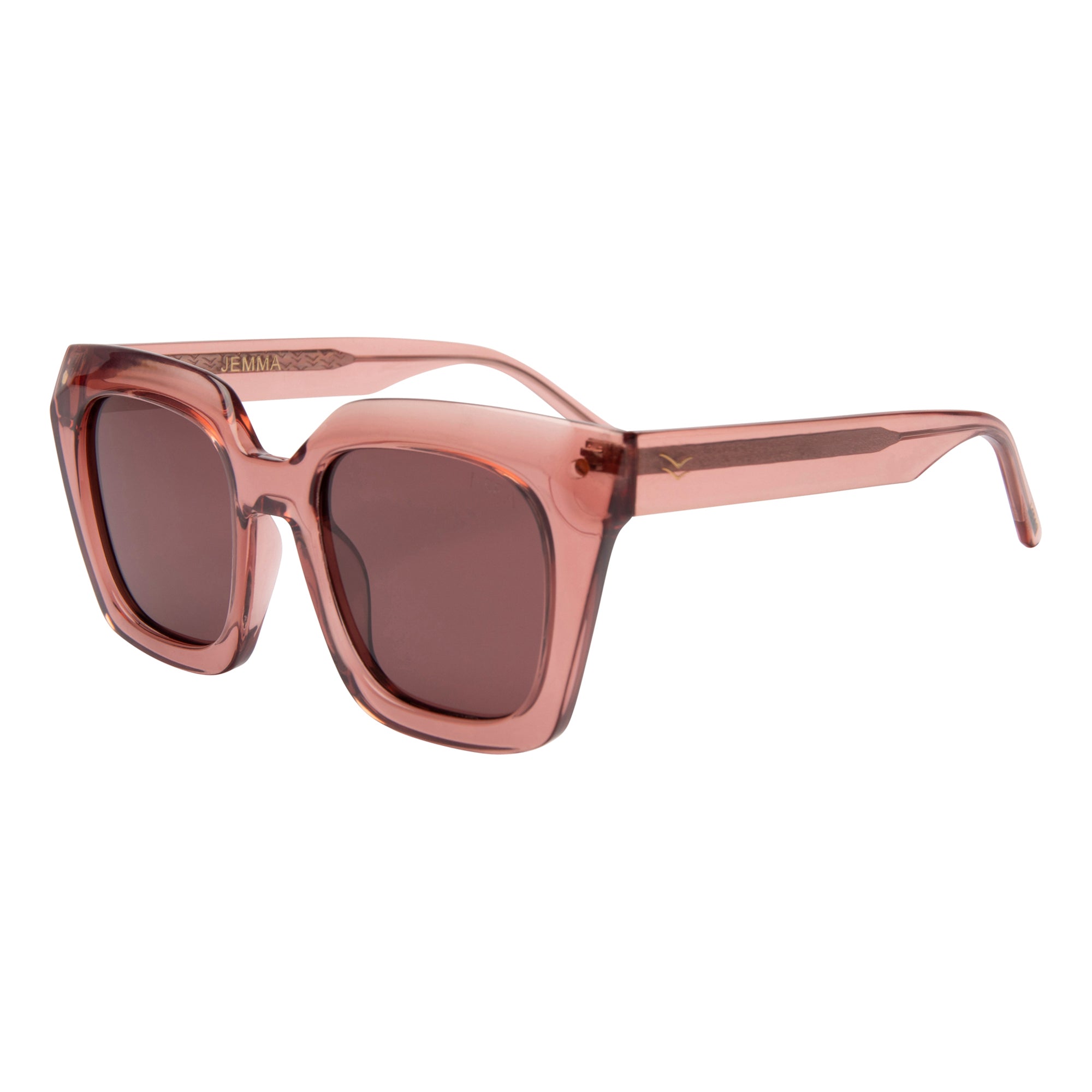 Pink sunglasses with a white background.
WATERMELON / PLUM POLARIZED LENS