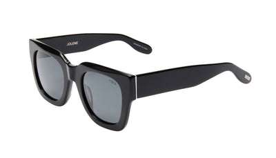 Black sunglasses with a brand logo on a white background.
BLACK / SMOKE POLARIZED LENS