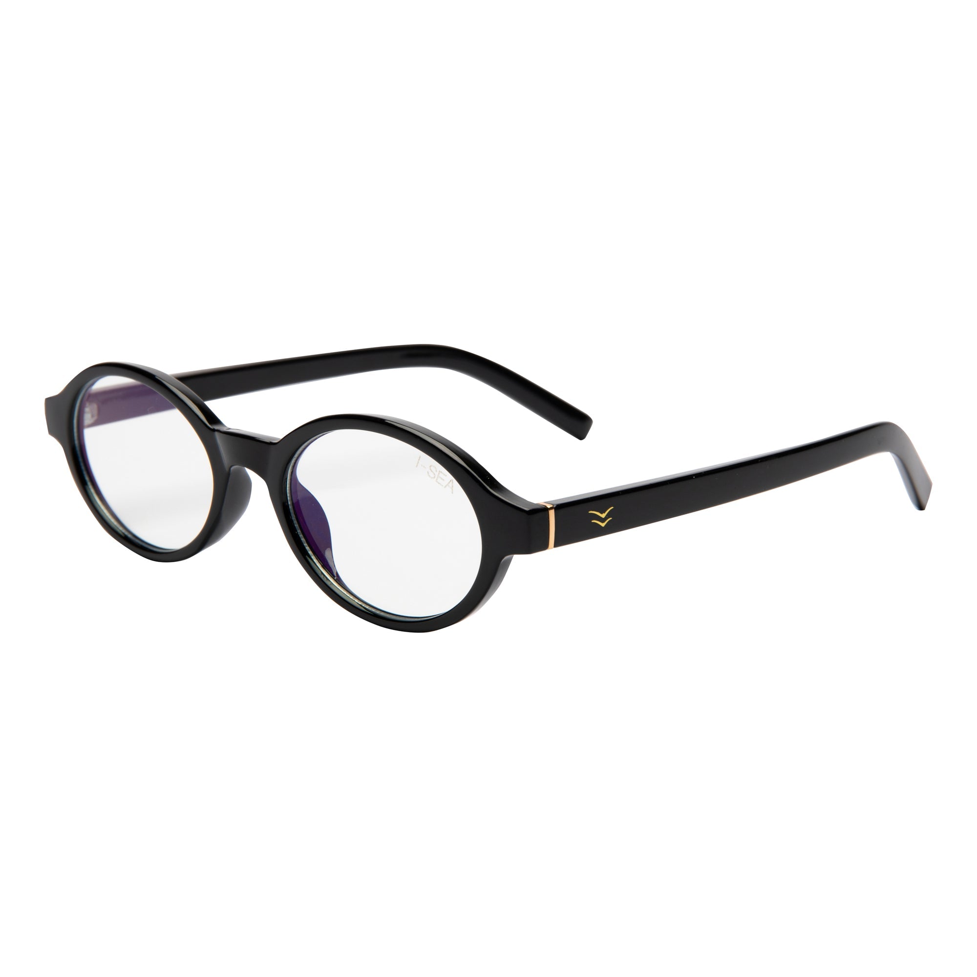 Black eyeglasses on a white background.
BLACK / BLUE LIGHT LENS