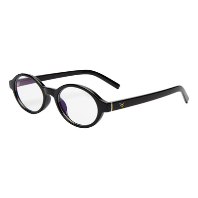 Black eyeglasses on a white background.
BLACK / BLUE LIGHT LENS