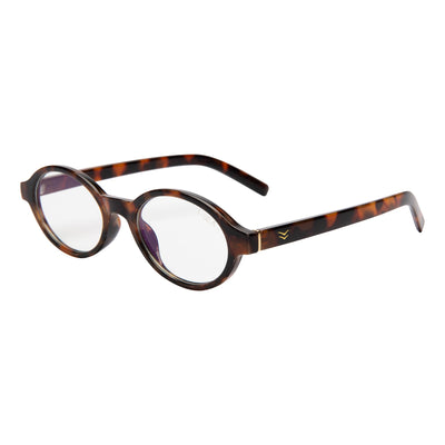 Tortoiseshell eyeglasses on a white background.
TORT / BLUE LIGHT LENS