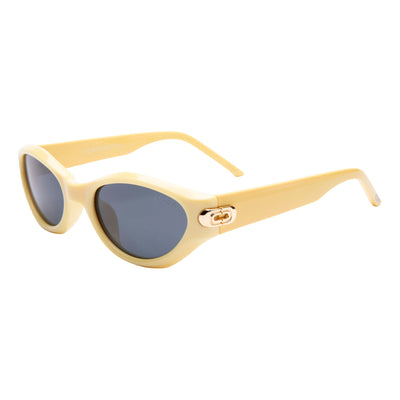 Yellow sunglasses with dark lenses on a white background.
LEMONADE / SMOKE POLARIZED LENS