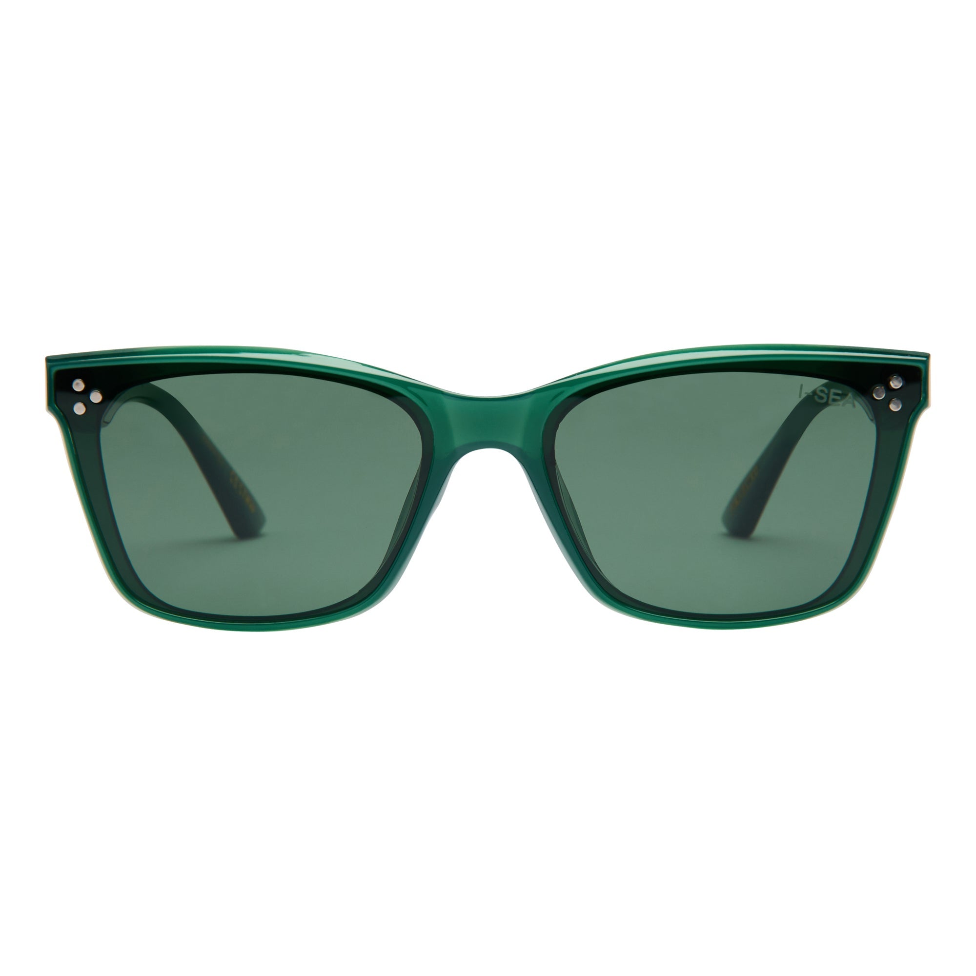 Green sunglasses with dark lenses on a white background.
KALE / GREEN POLARIZED LENS