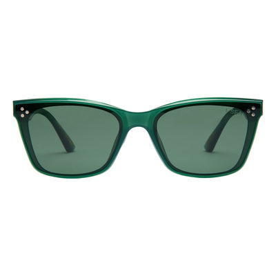 Green sunglasses with dark lenses on a white background.
KALE / GREEN POLARIZED LENS