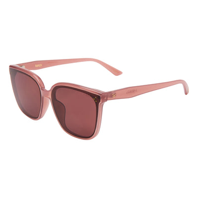 Pink sunglasses with a white background.
DUSTY ROSE / PLUM POLARIZED LENS