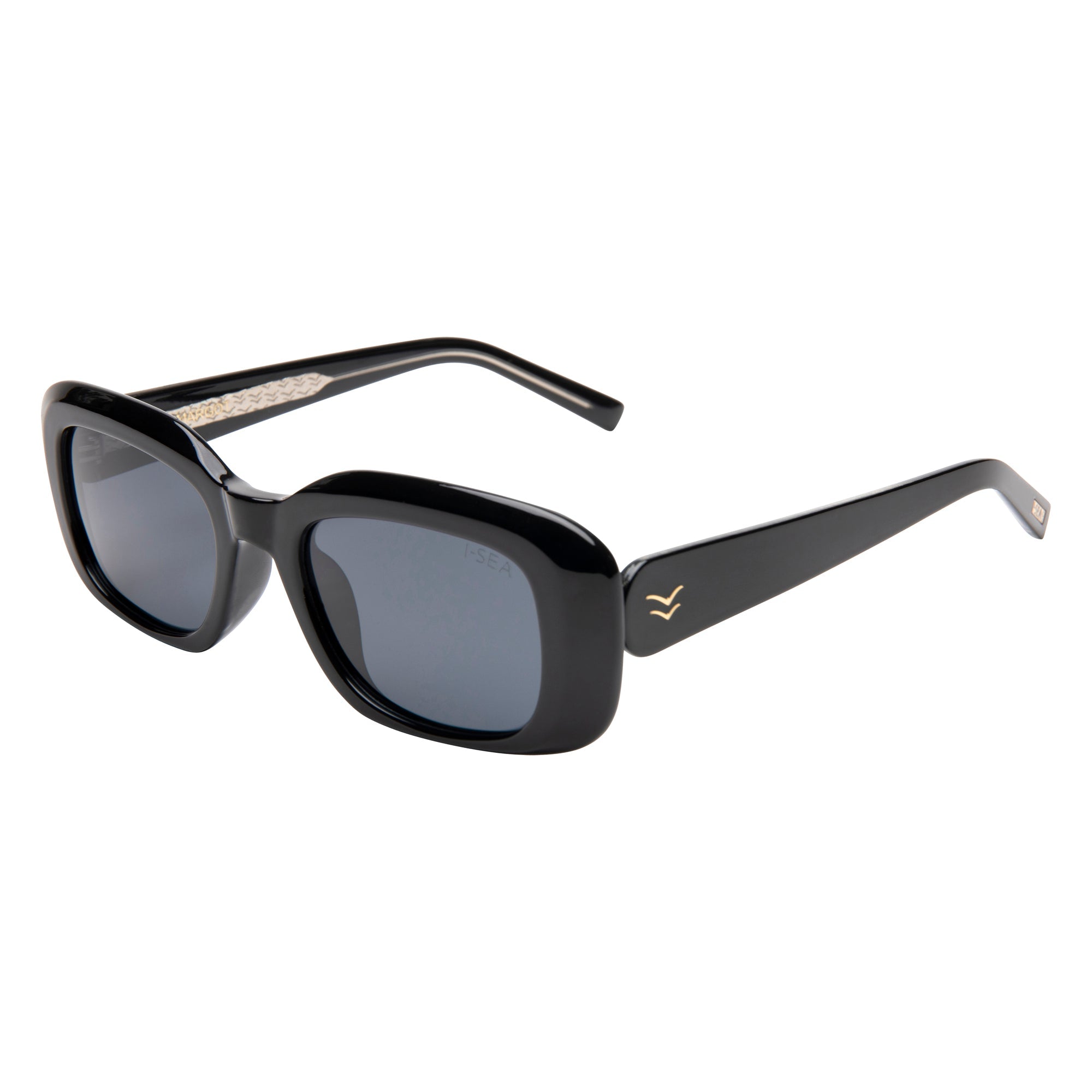Black sunglasses with a brand logo on a white background.
BLACK / SMOKE POLARIZED LENS
