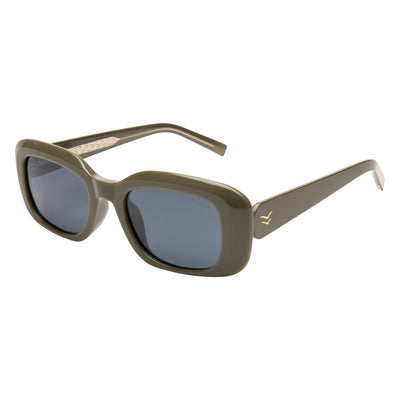 Sunglasses with a gold frame and dark lenses on a white background.
SEAWEED / SMOKE POLARIZED LENS