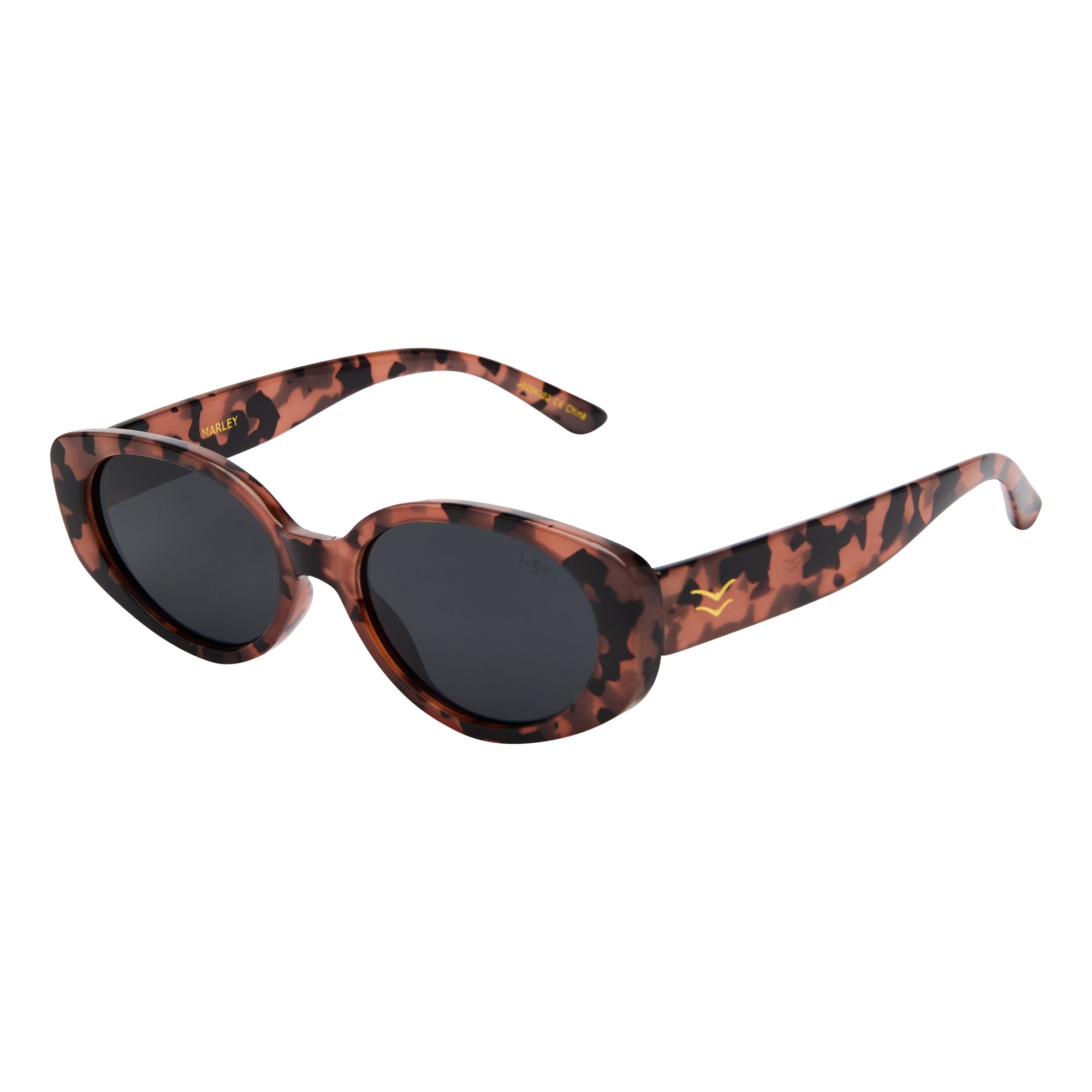 Sunglasses with tortoiseshell frame and dark lenses on a white background.
BLONDE TORT / SMOKE POLARIZED LENS