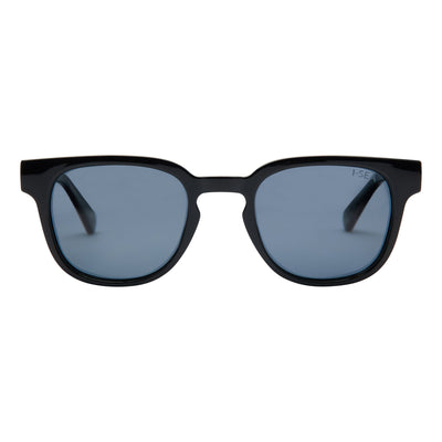 Black sunglasses with blue lenses on a white background.
BLACK / SMOKE POLARIZED LENS
