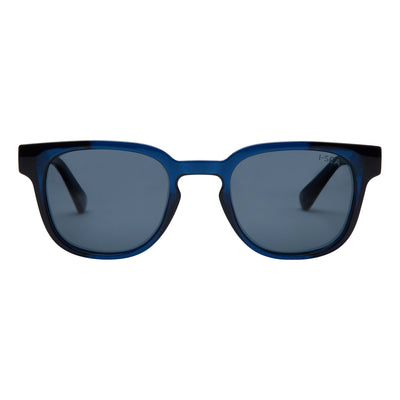 Blue sunglasses with black frames on a white background.
DARK SEAS / SMOKE POLARIZED LENS