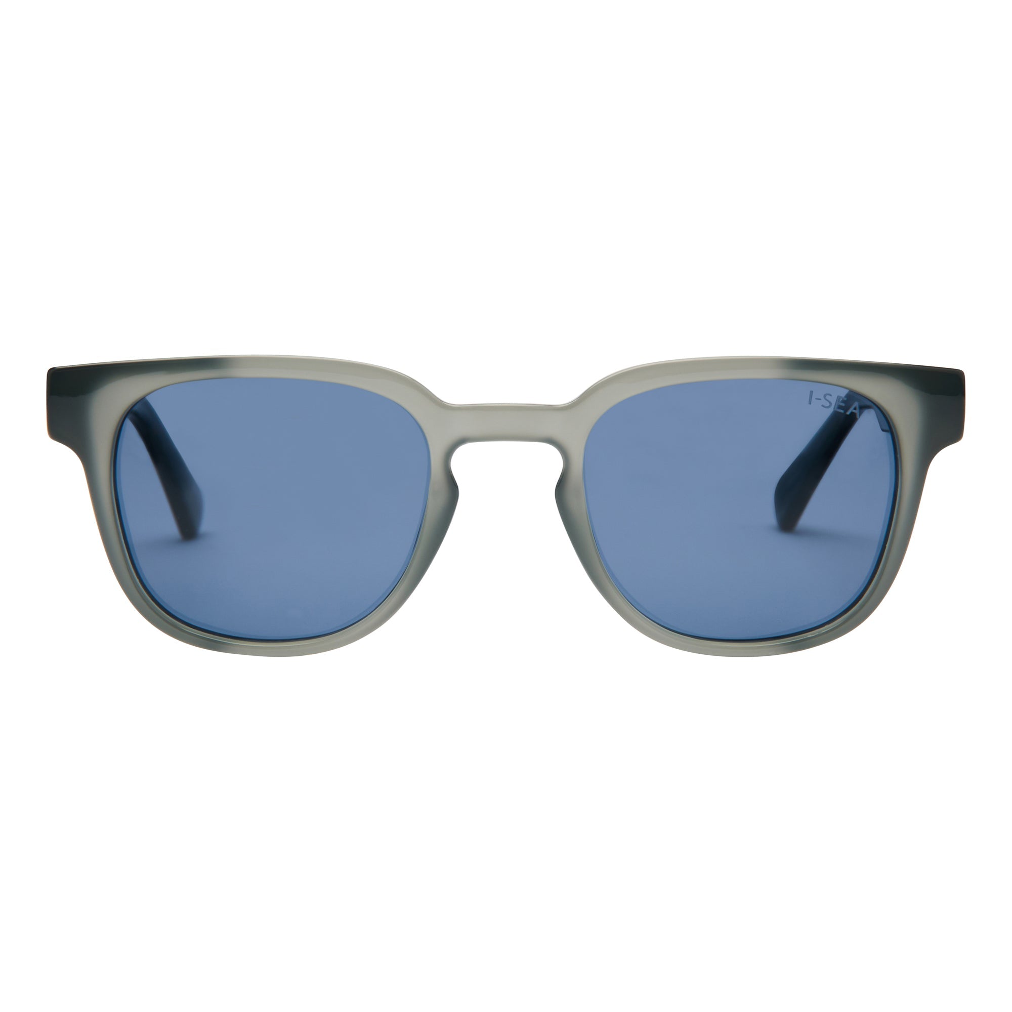 Sunglasses with blue lenses and a gray frame on a white background.
GREY / NAVY POLARIZED LENS