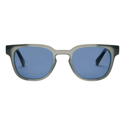 Sunglasses with blue lenses and a gray frame on a white background.
GREY / NAVY POLARIZED LENS
