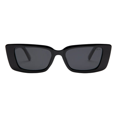 Black sunglasses with dark lenses on a white background.
BLACK / SMOKE POLARIZED LENS