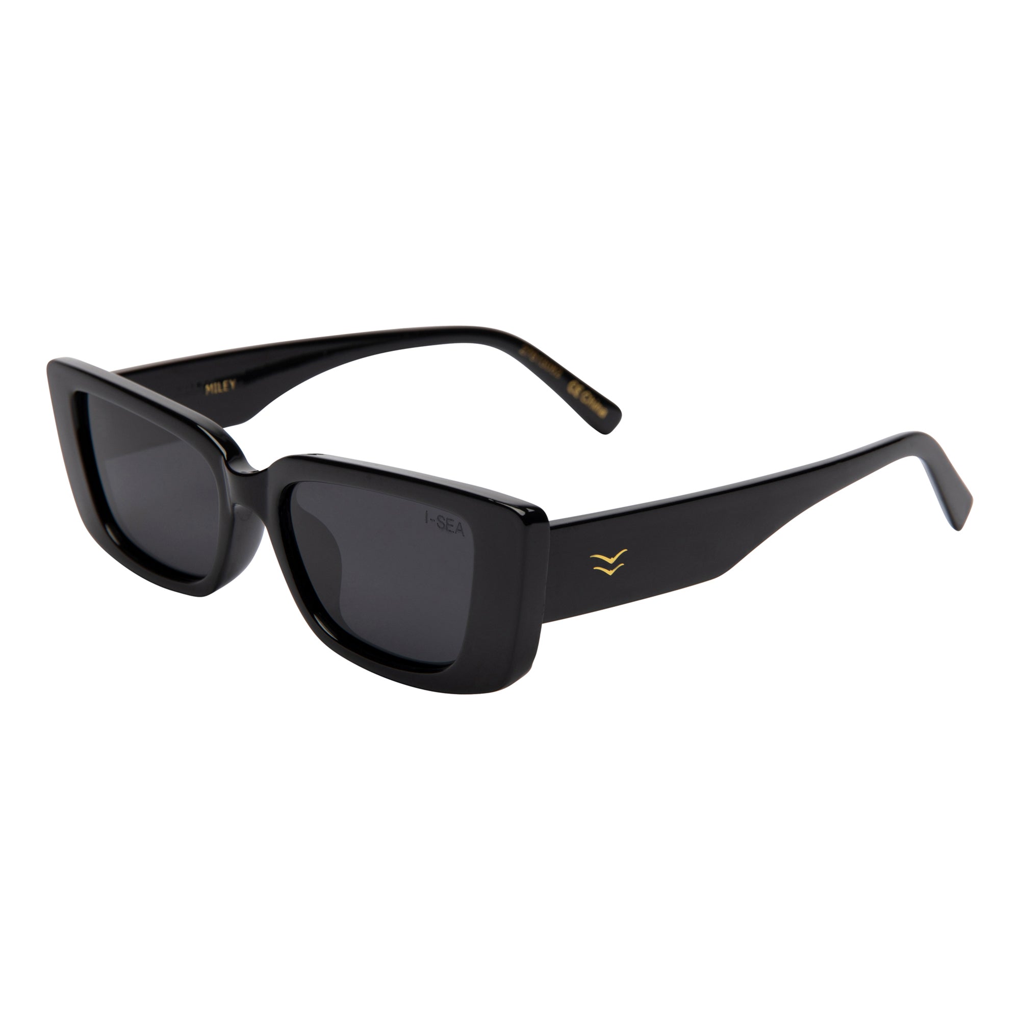Black sunglasses with a brand logo on a white background.
BLACK / SMOKE POLARIZED LENS