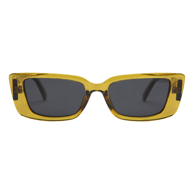 Yellow sunglasses with dark lenses on a white background.
LIME / SMOKE POLARIZED LENS