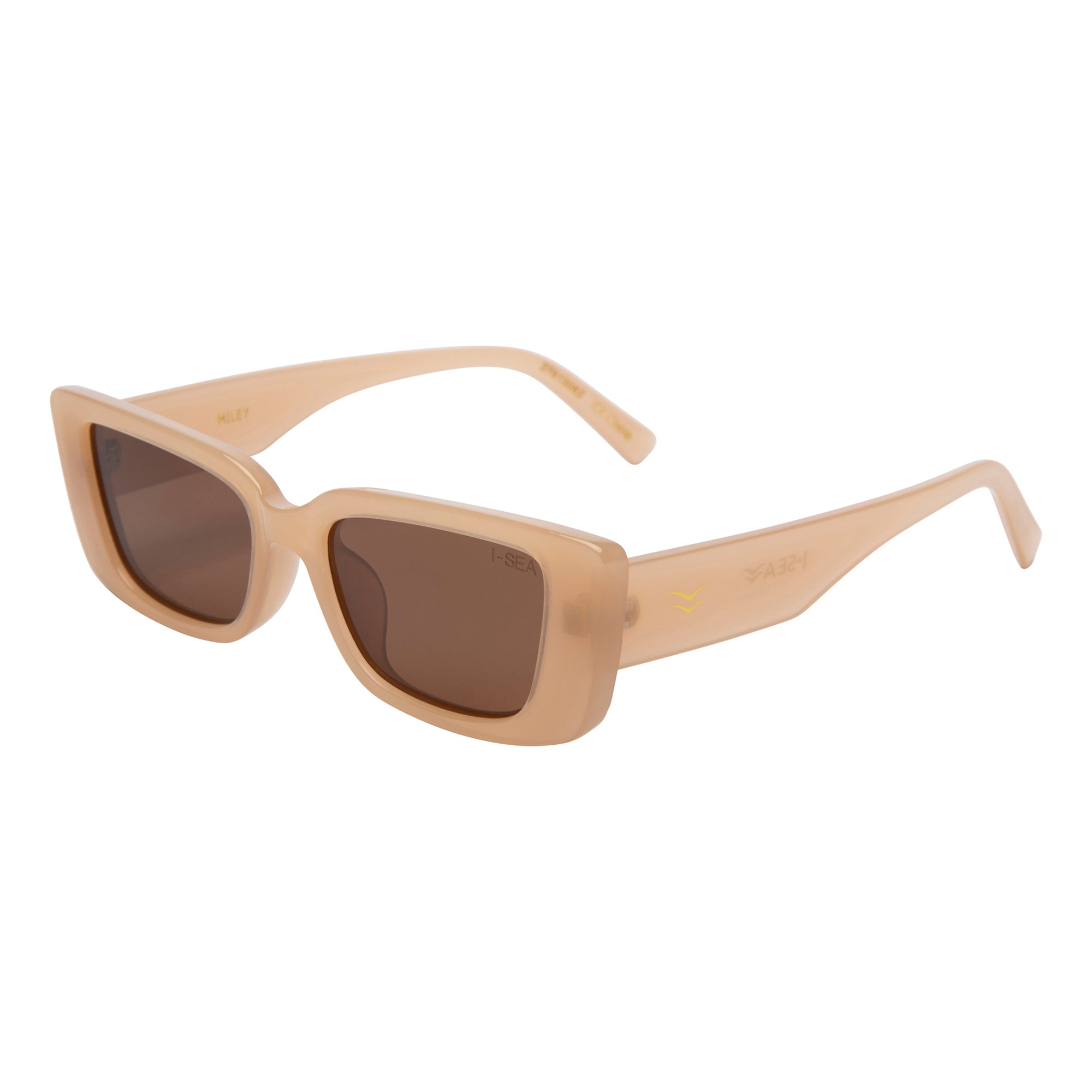 Beige sunglasses with brown lenses on a white background.
VANILLA / BROWN POLARIZED LENS