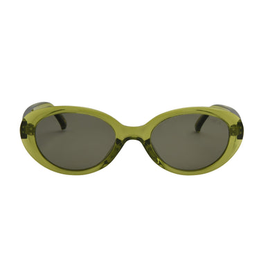 Sunglasses with green frame and dark lenses on a white background.
OLIVE / OLIVE POLARIZED LENS