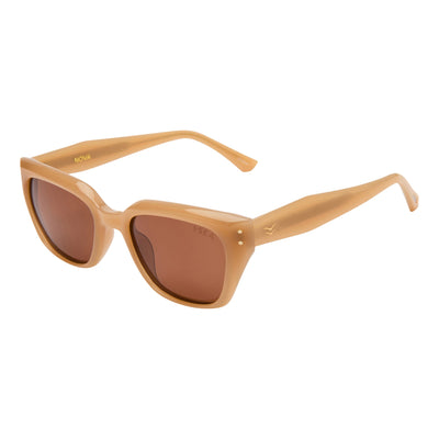 Beige sunglasses with brown lenses on a white background.
VANILLA / BROWN POLARIZED LENS