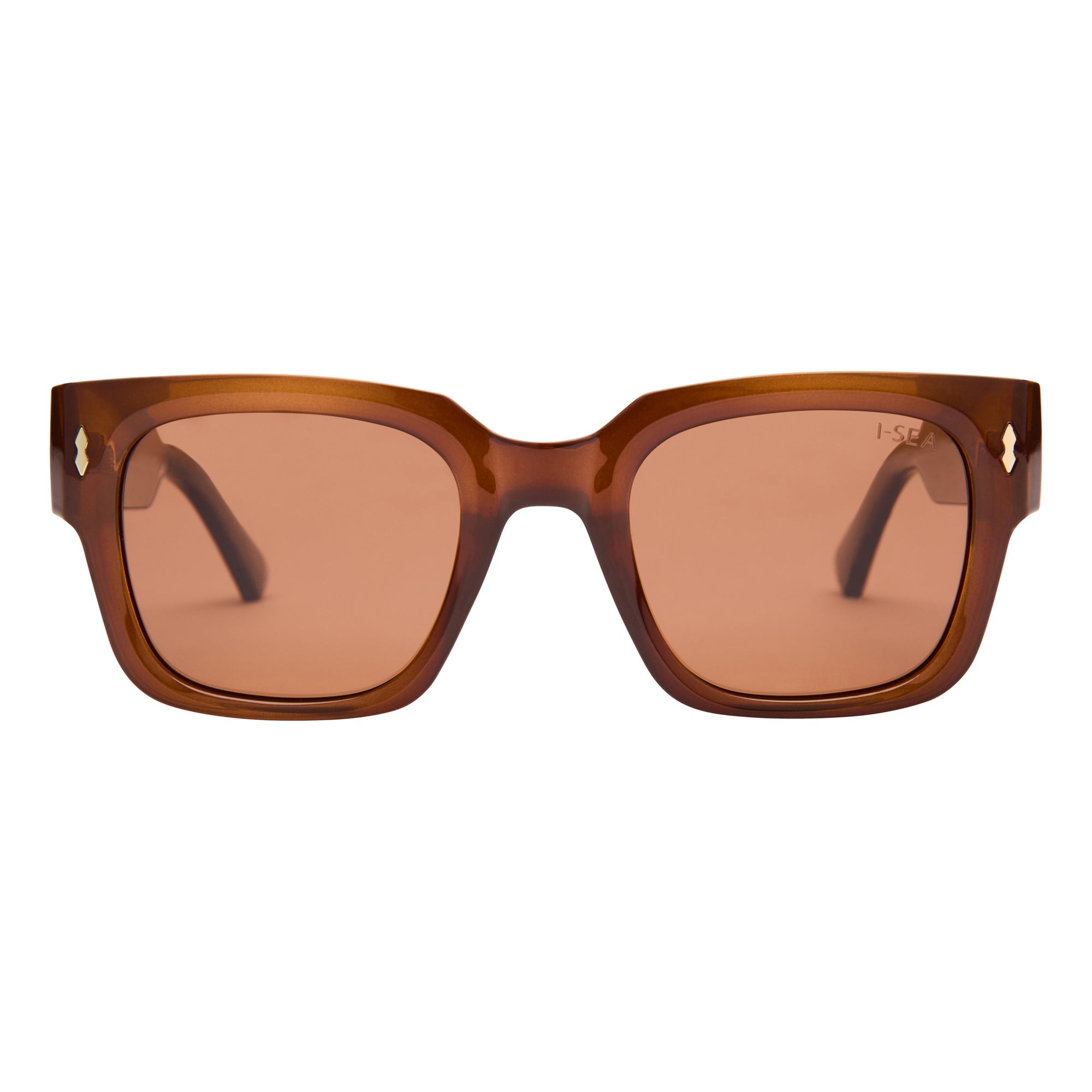 Brown sunglasses with a white background.
TAUPE / BROWN POLARIZED LENS