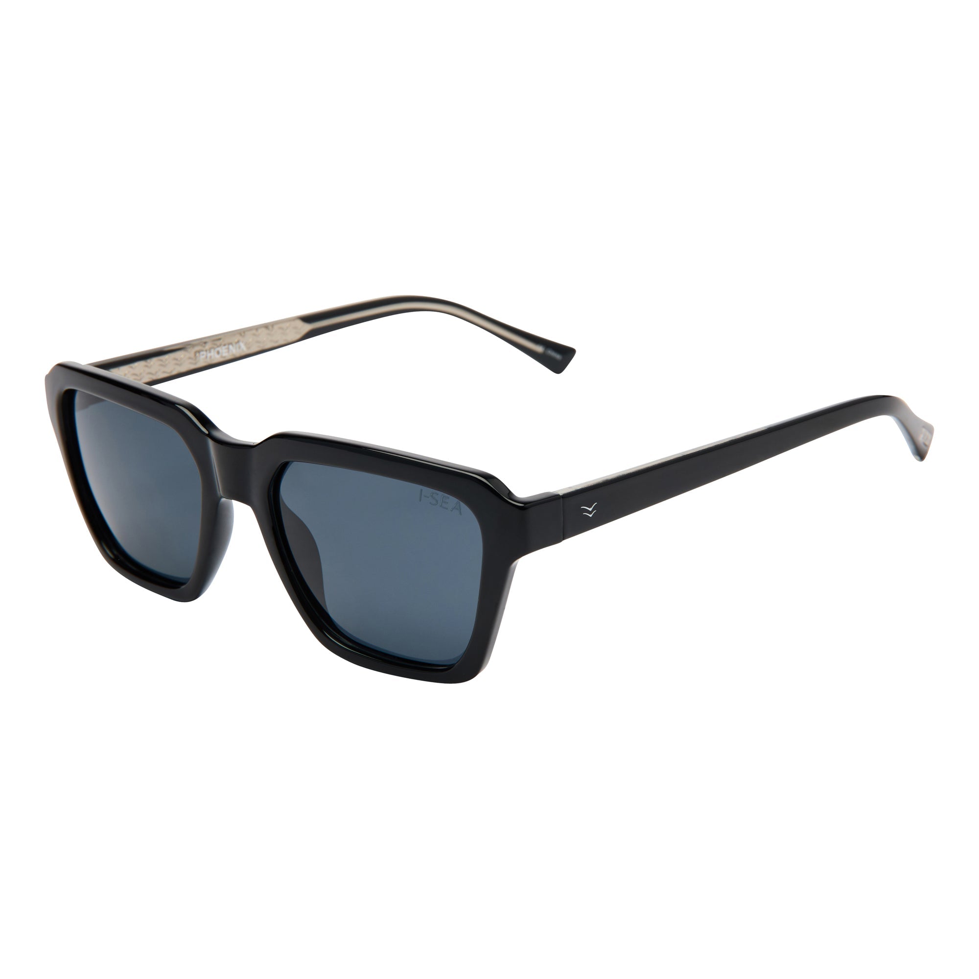 Black sunglasses with dark lenses on a white background.
BLACK / SMOKE POLARIZED LENS
