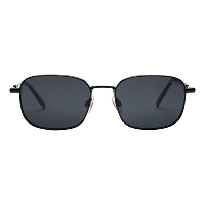 Black sunglasses with dark lenses on a white background.
BLACK / SMOKE POLARIZED LENS