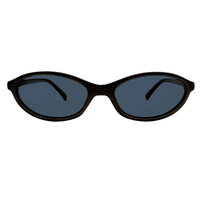 Black sunglasses with dark lenses on a white background.
BLACK / SMOKE POLARIZED LENS