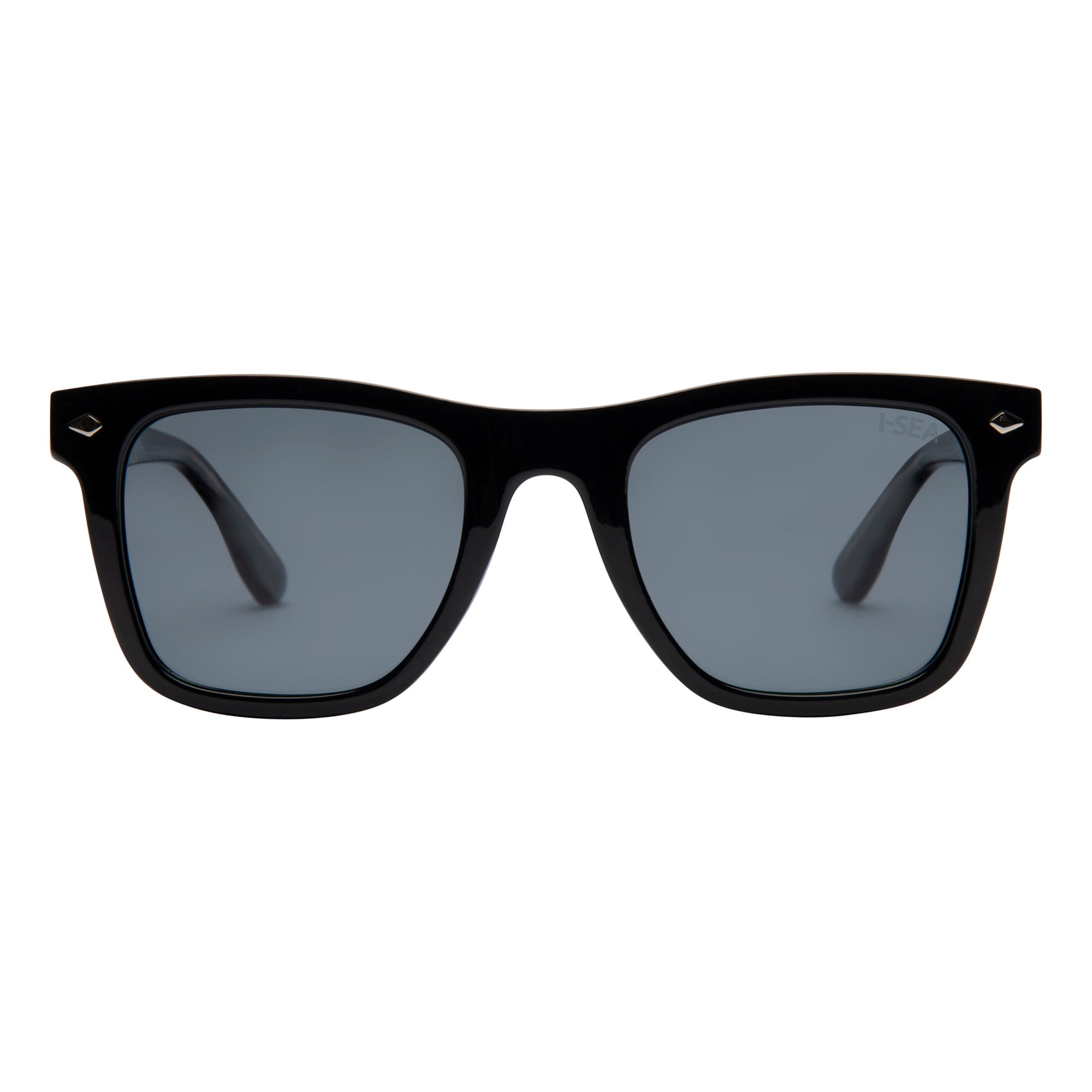 Black sunglasses with dark lenses on a white background.
BLACK / SMOKE POLARIZED LENS