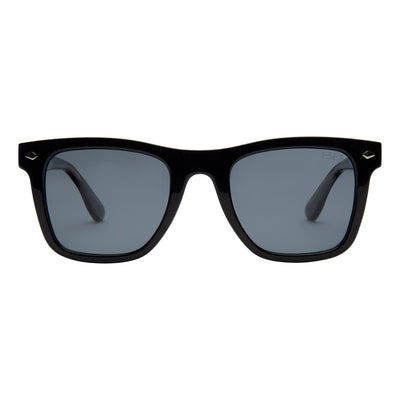 Black sunglasses with dark lenses on a white background.
BLACK / SMOKE POLARIZED LENS