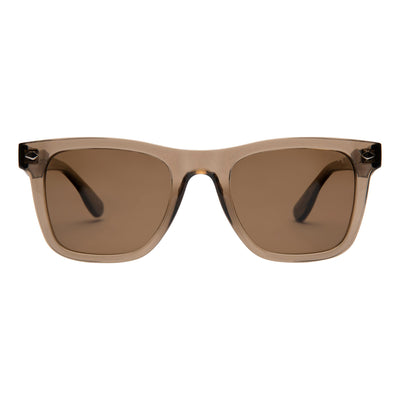 Brown sunglasses with a white background.
TAUPE / BROWN POLARIZED LENS