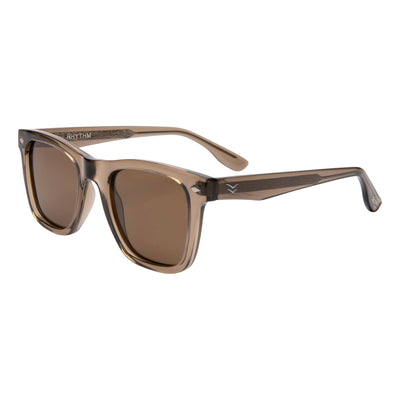 Sunglasses with brown lenses and gold frame on a white background.
TAUPE / BROWN POLARIZED LENS