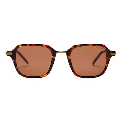 Sunglasses with tortoiseshell frame and brown lenses on a white background. Color:
TORT / BROWN POLARIZED LENS