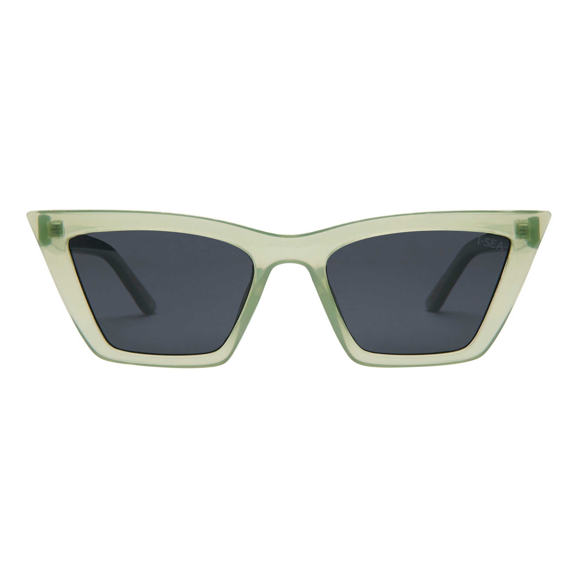 Sunglasses with green frame and dark lenses on a white background.
CACTUS / SMOKE POLARIZED LENS