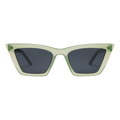 Sunglasses with green frame and dark lenses on a white background.
CACTUS / SMOKE POLARIZED LENS