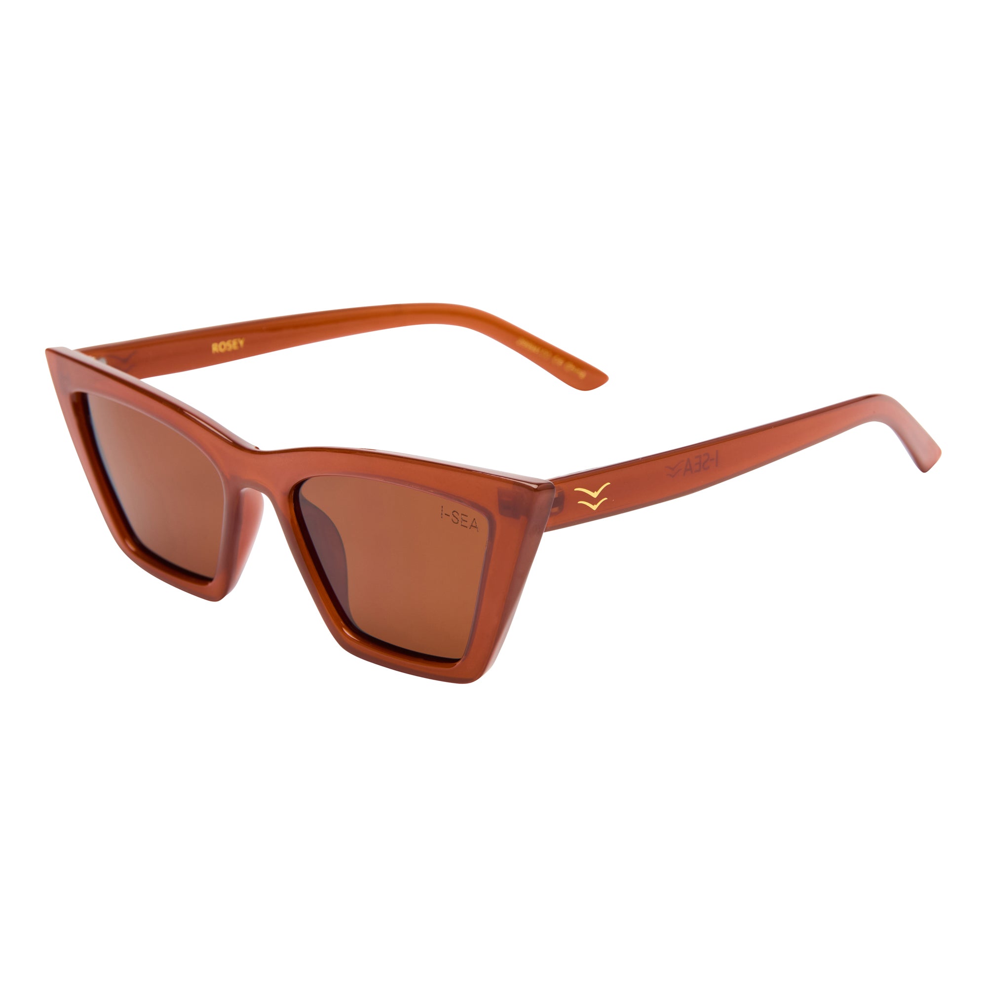 Brown sunglasses with a brand logo on a white background.
COFFEE / BROWN POLARIZED LENS