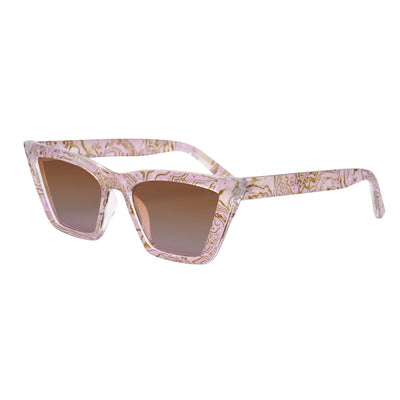 Sunglasses with floral patterned frame on a white background.
PINK SWIRL / BROWN POLARIZED LENS