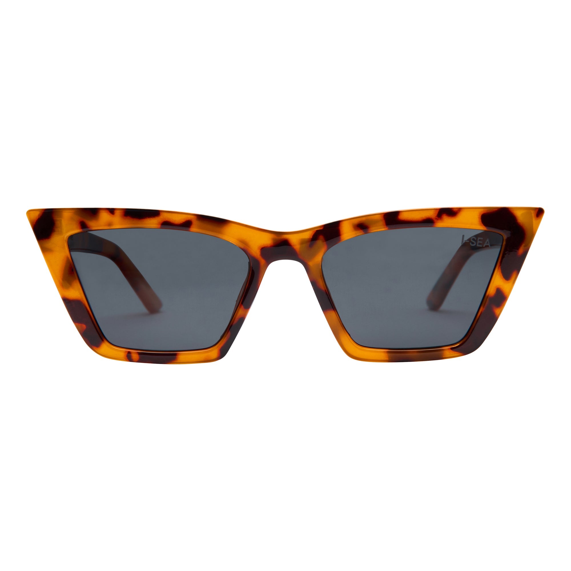 Sunglasses with tortoiseshell frame and dark lenses on a white background.
TORT / SMOKE POLARIZED LENS
