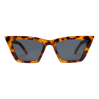 Sunglasses with tortoiseshell frame and dark lenses on a white background.
TORT / SMOKE POLARIZED LENS