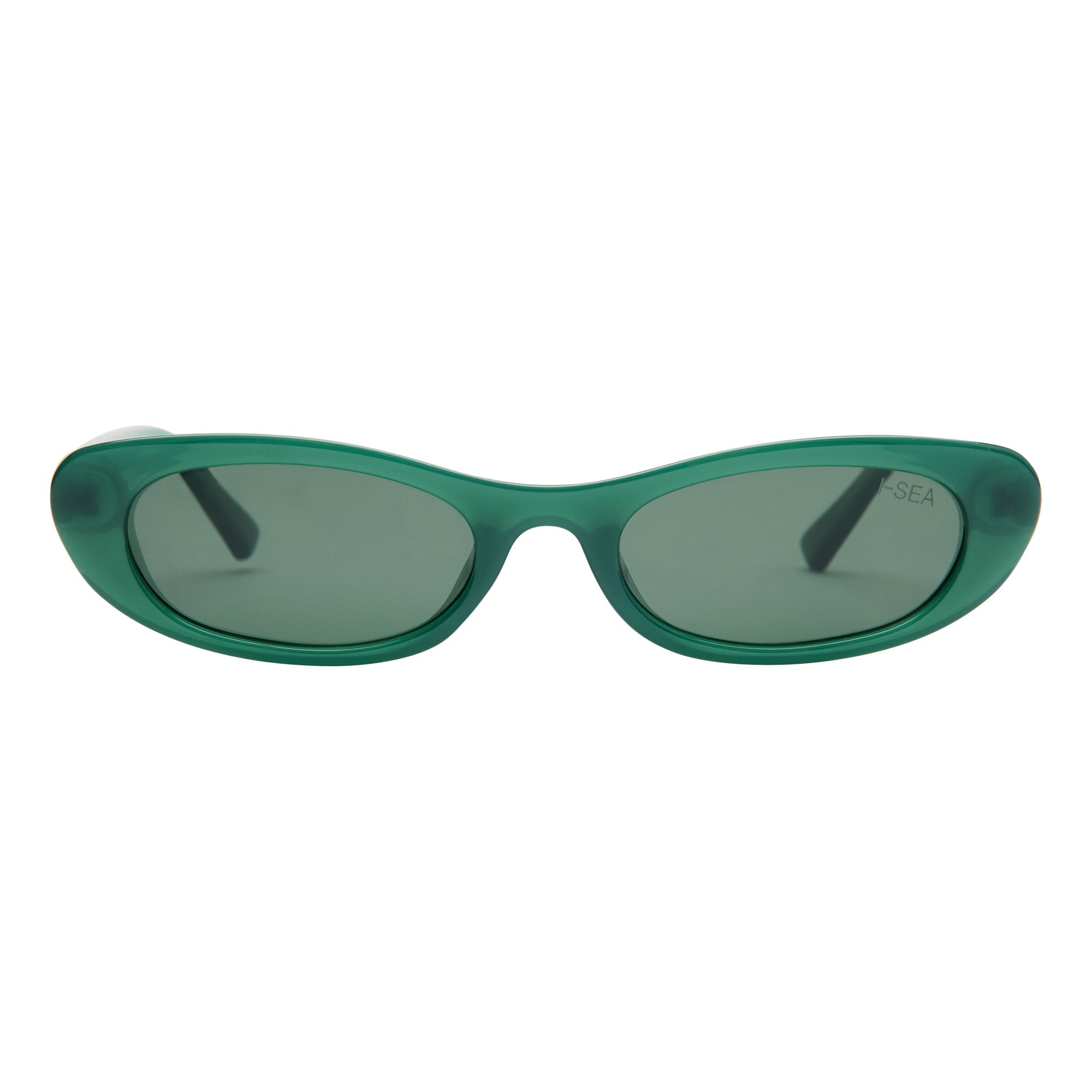 Green sunglasses with dark lenses on a white background.
KALE / GREEN POLARIZED LENS