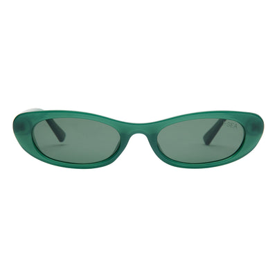 Green sunglasses with dark lenses on a white background.
KALE / GREEN POLARIZED LENS
