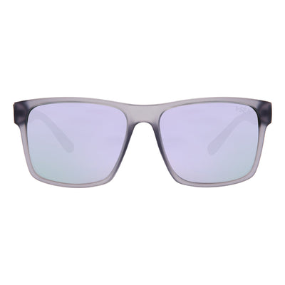 Sunglasses with gray frames and light purple lenses on a white background.
GREY / PURPLE MIRROR POLARIZED LENS