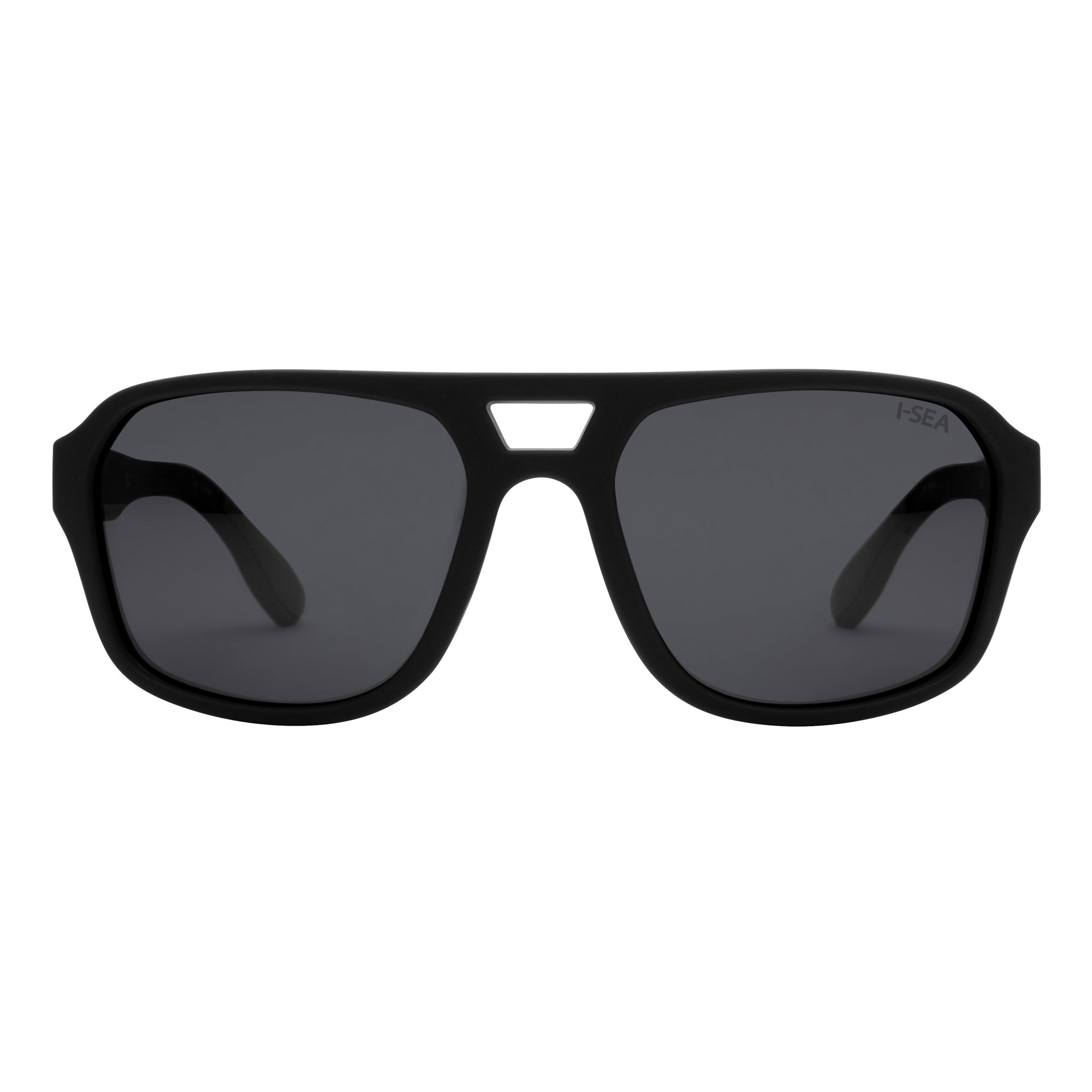 Black sunglasses with dark lenses on a white background.
INK / SMOKE POLARIZED LENS